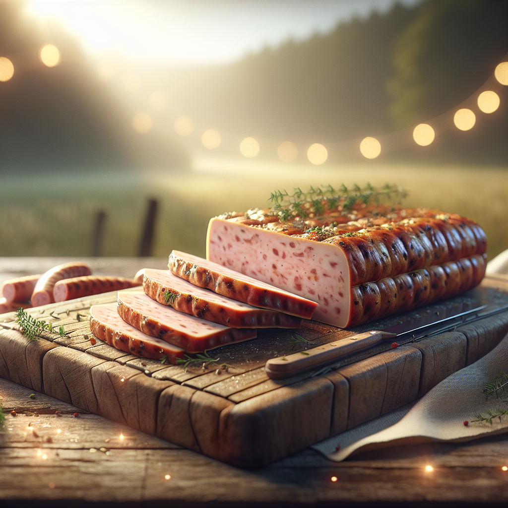 Pizzafleischkäse. in Scheiben